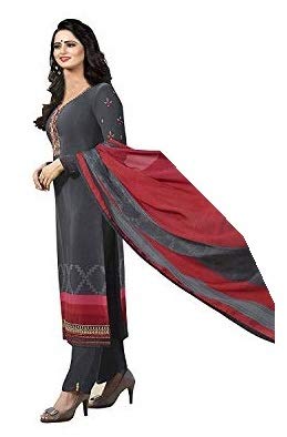 DRAVINAM Trends Women's Crepe Embroidered Chudidaar Dress Material (Free Size_Grey)