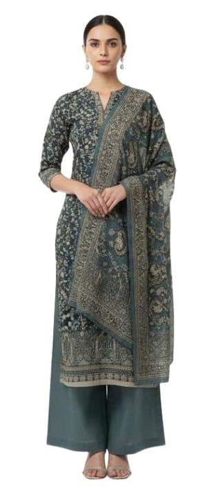 DRAVINAM Trends Women's Winter Wear Kashmiri Kani Printed Warm Salwar Kameez Dress Material with Swaroski Work and Twill Pashmina Printed Shawl Dupatta