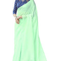 DRAVINAM Trends Women's Jute & Linen Saree With Unstitched Blouse Piece (ShryIkat_11_Blue & Green)