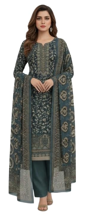 DRAVINAM Trends Women's Winter Wear Kashmiri Kani Printed Warm Salwar Kameez Dress Material with Swaroski Work and Twill Pashmina Printed Shawl Dupatta