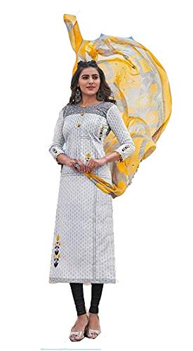 DRAVINAM Trends Women's Pure Cambric Cotton Printed Unstitched Salwar Suit Dress Material with Nazmin Dupatta- Free size, Sky Blue and Red