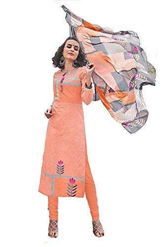 DRAVINAM Trends Women's Pure Cambric Cotton Printed Unstitched Salwar Suit Dress Material with Nazmin Dupatta- Free size, Sky Blue and Red