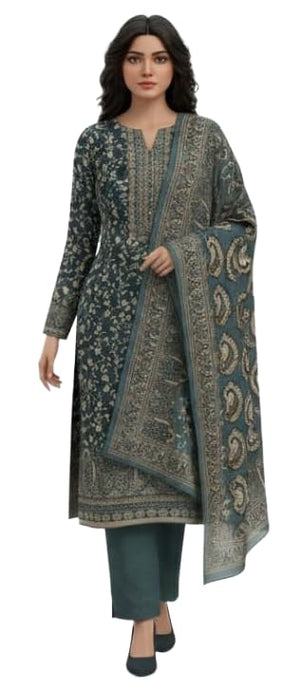 DRAVINAM Trends Women's Winter Wear Kashmiri Kani Printed Warm Salwar Kameez Dress Material with Swaroski Work and Twill Pashmina Printed Shawl Dupatta