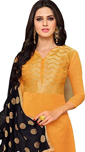 DRAVINAM Trends Women's Unstitched Banarasi Woven Salwar Suit Dress Material with Nazmin Jacquard Dupatta (Free Size_Pink)
