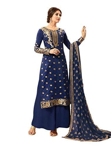 DRAVINAM Trends Women's Unstitched Banarasi silk Zari Woven Salwar Suit Dress Material with Chifon Gold Print Dupatta (Dupatta)