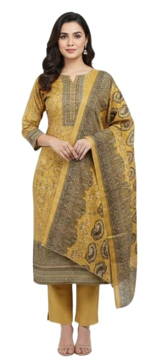 DRAVINAM Trends Women's Winter Wear Kashmiri Kani Printed Warm Salwar Kameez Dress Material with Swaroski Work and Twill Pashmina Printed Shawl Dupatta