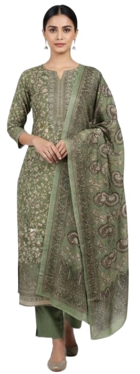 DRAVINAM Trends Women's Winter Wear Kashmiri Kani Printed Warm Salwar Kameez Dress Material with Swaroski Work and Twill Pashmina Printed Shawl Dupatta