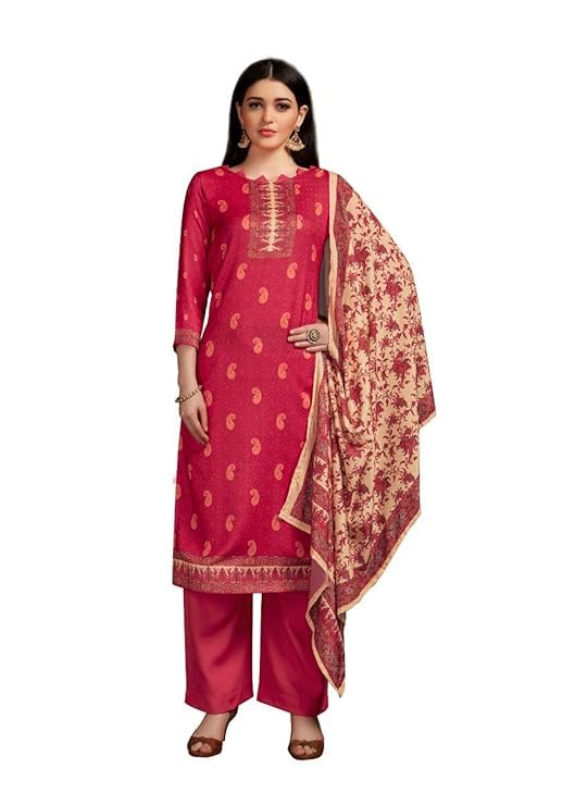 DRAVINAM Trends Women's Digital Printed Woollen Pashmina Salwar Suit Dress Material with Velvet Shawl Printed Dupatta