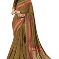 DRAVINAM Trends Women's Silk Blend Printed saree with Blouse Piece (Mehandi Brown)