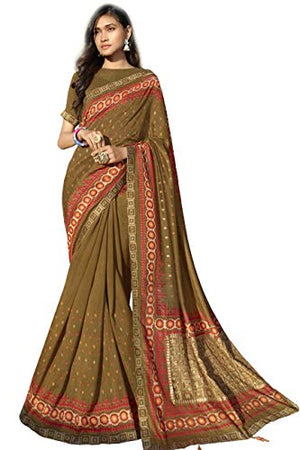 DRAVINAM Trends Women's Katha Print Silk Saree with Cutwork and Tassels on Pallu and Blouse Piece (Red)