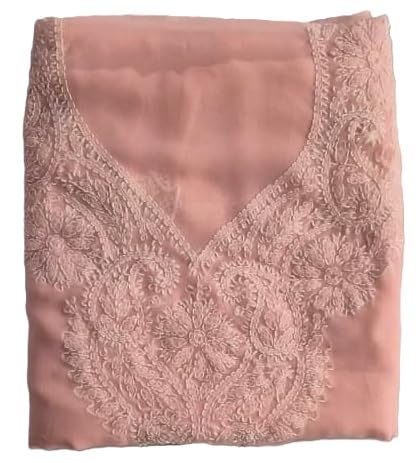 DRAVINAM Trends Women Unstitched Lucknow Hand Work Chikankari Faux Georgette Suit Dress Material with Dupatta
