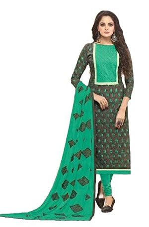 DRAVINAM Trends Un Stitched Women's Cambric Cotton Salwar Suit Dress Material with Neck Patch and Mirror Work and Nazneen Embroidered Dupatta