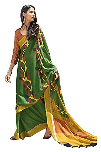 DRAVINAM Trends Women's Khadi Linen Saree With Blouse Piece (Palash5*6_Green)