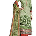 DRAVINAM Trends Women's Pure Cambric Cotton Printed Unstitched Salwar Suit Dress Material with Nazmin Dupatta- Free size, Green and Red
