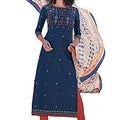 DRAVINAM Trends Women's Pure Cotton Unstitched Printed Salwar Suit Dress Material with Soft Chiffon Printed Dupatta (Free Size_Blue and Orange)