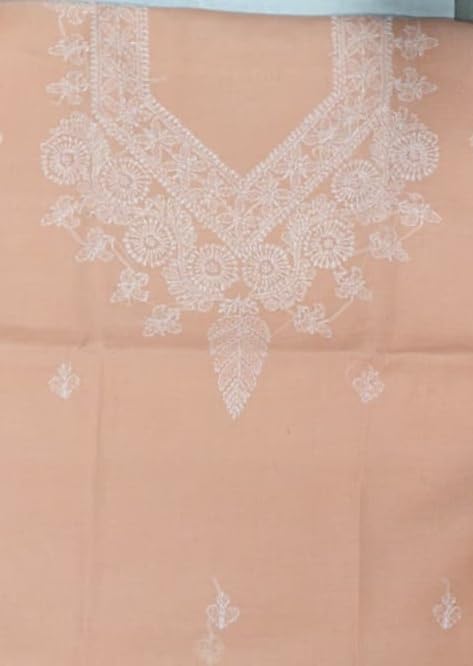 DRAVINAM Trends Women’s Cotton Unstitched Chikankari Suit Set with Dupatta & Bottom | Hand-Embroidered Lucknowi Dress Material | Premium Ethnic Wear for Women | Free Size (3-Piece)