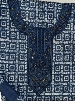 DRAVINAM Trends Women's Printed Embroidered and Hand Work Premium Cotton Jaipuri Unstitched Salwar Suit Dress Material with Mulmul Cotton Dupatta