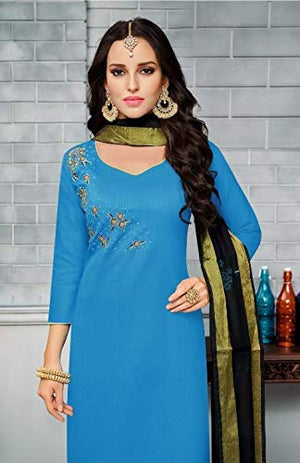 DRAVINAM Trends South Cotton Handloom Embroidered Unstitched Dress Material for Women