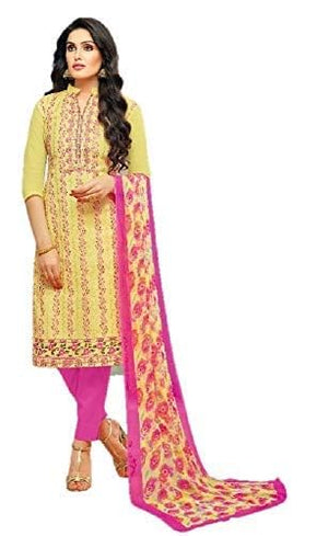 DRAVINAM Trends Women's Modal Cotton Unstitched Salwar Suit Dress Material with Printed Chiffon Dupatta