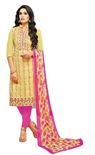 DRAVINAM Trends Women's Modal Cotton Unstitched Salwar Suit Dress Material with Printed Chiffon Dupatta
