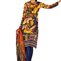 DRAVINAM Trends Women’s woven wool hand embroidered winter wear printed Unstitched Salwar Suit dress material with pure bemberg chiffon dupatta for casual / daily use (yellow)