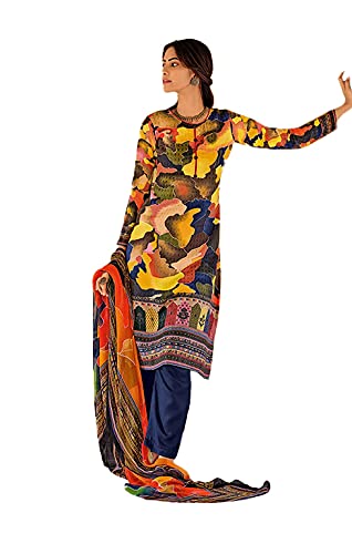DRAVINAM Trends Women’s winter wear woollen Unstitched Salwar Suit dress material with printed bemberg chiffon Dupatta/Chunni (Free size_blue)