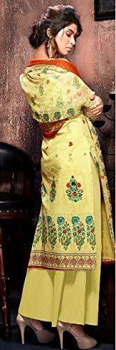DRAVINAM Trends Women's Cotton Unstitched Foil Printed Palazzo Salwar suit Dress Material (Free size_Yellow)