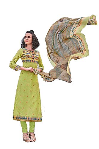 DRAVINAM Trends Women's Pure Cambric Cotton Printed Unstitched Salwar Suit Dress Material with Nazmin Dupatta- Free size, Sky Blue and Red