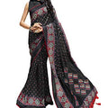 DRAVINAM Trends Women's Katha Print Silk Saree with Cutwork and Tassels on Pallu and Blouse Piece (Black)