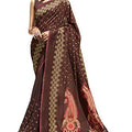 DRAVINAM Trends Women's Katha Print Silk Saree with Cutwork and Tassels on Pallu and Blouse Piece (Dark Brown)