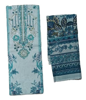 DRAVINAM Trends Unstitched Pakistani Print Embroidered Cotton Suit Dress Materials with Printed Cotton Dupatta