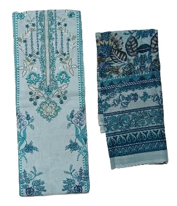 DRAVINAM Trends Unstitched Pakistani Print Embroidered Cotton Suit Dress Materials with Printed Cotton Dupatta