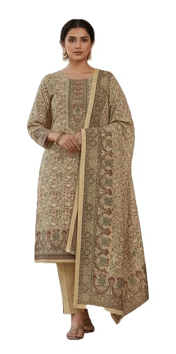 DRAVINAM Trends Women's Winter Wear Kashmiri Kani Printed Warm Salwar Kameez Dress Material with Swaroski Work and Twill Pashmina Printed Shawl Dupatta