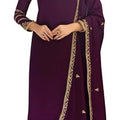 DRAVINAM Trends Women's Pure Georgette Heavy Embroidered Unstitched Salwar Suit Dress Material with Georgette Embroidered Dupatta (Free size_Wine)