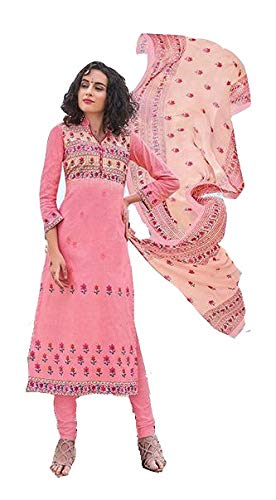 DRAVINAM Trends Women's Pure Cambric Cotton Printed Unstitched Salwar Suit Dress Material with Nazmin Dupatta- Free size, Sky Blue and Red