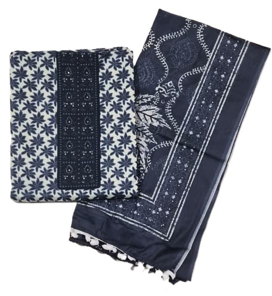 DRAVINAM Trends Women's Premium Cotton Jaipuri Printed Embroidered and Hand Work Unstitched Salwar Suit Dress Material with Mulmul Cotton Dupatta