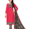 DRAVINAM Trends Women's Unstitched Cotton Salwar Suit Dress Material with Printed Patch Work and Chiffon Printed Dupatta/Chunni For College Wear/ / Casual Wear (Pink)