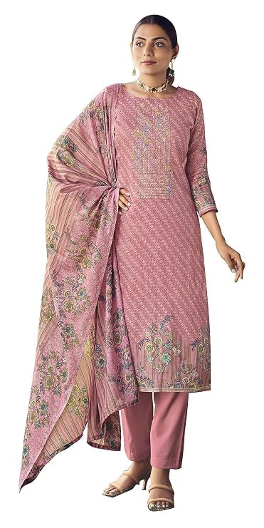 DRAVINAM Trends Women Unstitched Pakistani Print Embroidered Cotton Salwar Suit Dress Materials With Cotton Dupatta