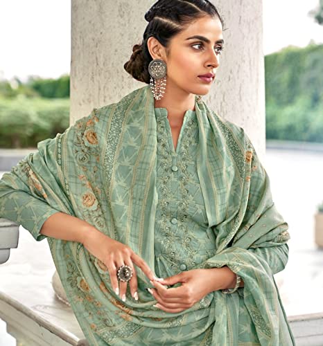DRAVINAM Trends Women’s Summer Wear Embroidered Unstitched Salwar Suit Fabric/Dress Material with Printed Maslin Dupatta/Chunni For Work Wear/Casual Wear (Green)