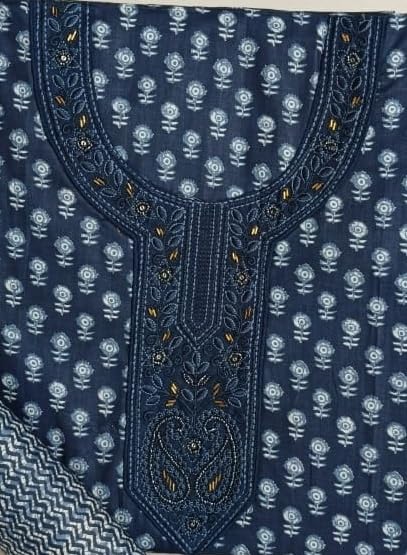 DRAVINAM Trends Women's Printed Embroidered and Hand Work Premium Cotton Jaipuri Unstitched Salwar Suit Dress Material with Mulmul Cotton Dupatta