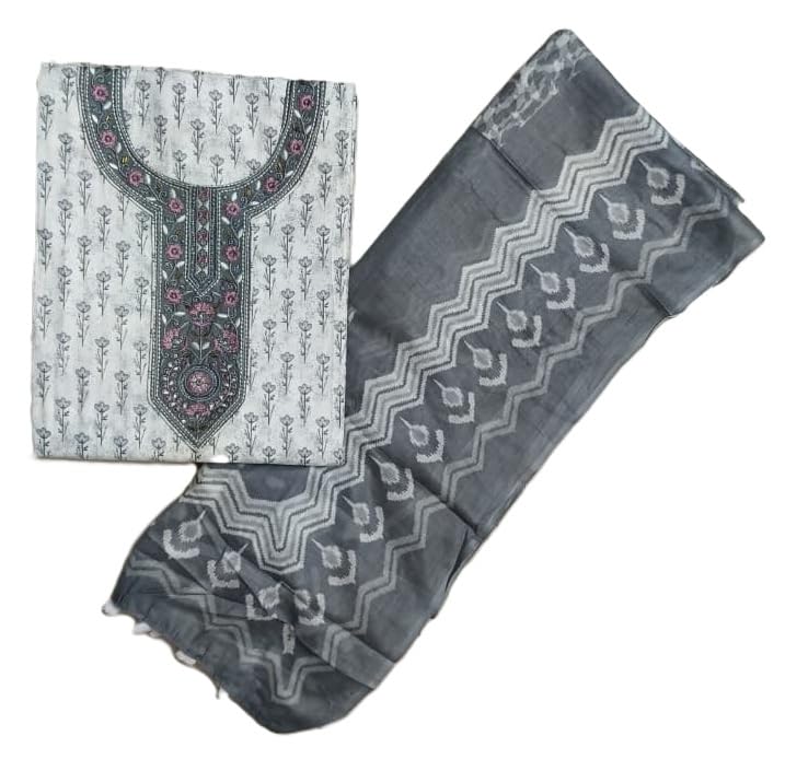 DRAVINAM Trends Women's Printed Embroidered and Hand Work Premium Cotton Jaipuri Unstitched Salwar Suit Dress Material with Mulmul Cotton Dupatta