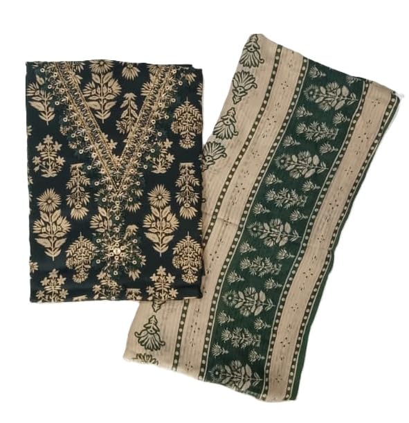 DRAVINAM Trends Women's Unstitched Jaam Cotton Dress Material | Printed Embroidered Unstitched Suit Set with Rayon Bottoms and Printed Dupatta