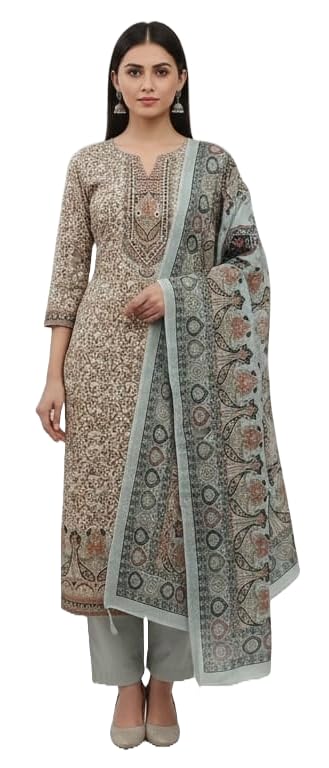 DRAVINAM Trends Women's Winter Wear Kashmiri Kani Printed Warm Salwar Kameez Dress Material with Swaroski Work and Twill Pashmina Printed Shawl Dupatta