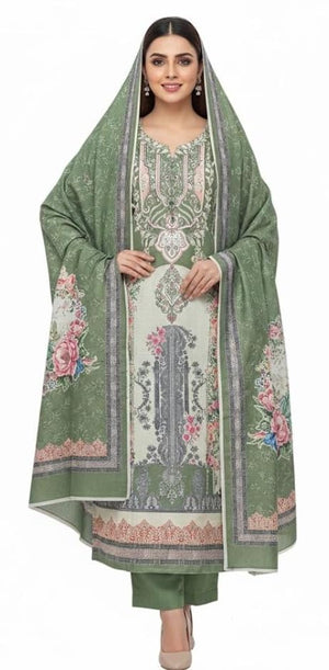 DRAVINAM Trends Women's Winter Wear Digital Printed Unstitched Warm Pakistani Salwar Kameez Dress Material with Digital Printed Pashmina Shawl Dupatta