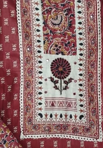 DRAVINAM Trends Women's Printed Embroidered and Hand Work Premium Cotton Jaipuri Unstitched Salwar Suit Dress Material with Mulmul Cotton Dupatta