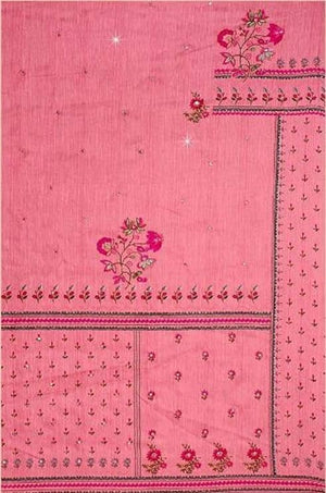 DRAVINAM Trends Women's Jam Cotton Printed Unstitched Salwar Kameez Suit Fabric with Shisha Khatli Work, Cotton Bottoms and Chiffon Dupatta