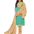 DRAVINAM Trends Women's Unstitched Banarasi Woven Salwar Suit Dress Material with Nazmin Jacquard Dupatta (Free Size_Blue)