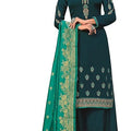 DRAVINAM Trends Women's Satin Georgette Zari Embroidered Unstitched Chudidar Suit Dress Material with Pure Banarasi Heavy Woven Dupatta (With Inner) (Free size_Blue and Green)