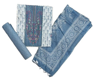 DRAVINAM Trends Women's Premium Cotton Jaipuri Printed Embroidered and Hand Work Unstitched Salwar Suit Dress Material with Mulmul Cotton Dupatta