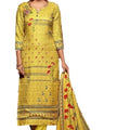 DRAVINAM Trends Women's Jam Cotton Printed Unstitched Salwar Kameez Suit Fabric with Shisha Khatli Work, Cotton Bottoms and Chiffon Dupatta